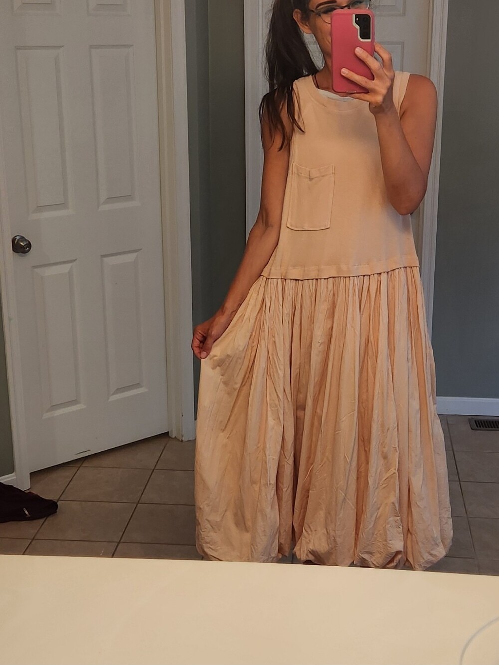 Free People Calla Lily Pink Cream Midi Bubble-Hem Dress Size M 100% Cotton - Picture 9 of 15